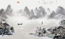 中国风水墨山水画(属鸡的可以戴桃木吗)